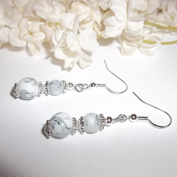 Grey & White Marble Earrings Set NWT Handmade Beaded Dangle Drop Jewelry 4075 - Picture 4 of 8